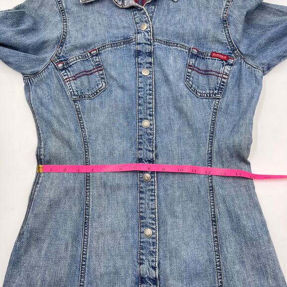 Guess Womens Vintage 90s Y2K Denim Snap Button Grunge Long Sleeve Dress Sz M - Picture 12 of 14